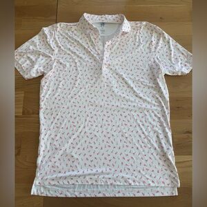 johnnie-O White Polo with Pink Flamingo Print
